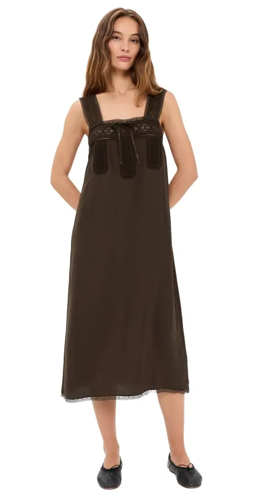 Lace Insert Tie Front Midi Dress