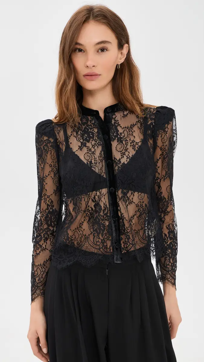 L'Agence Dorothea Velvet Trim Lace Blouse | Thumbnail 2 L'Agence Dorothea Velvet Trim Lace Blouse | Thumbnail 2