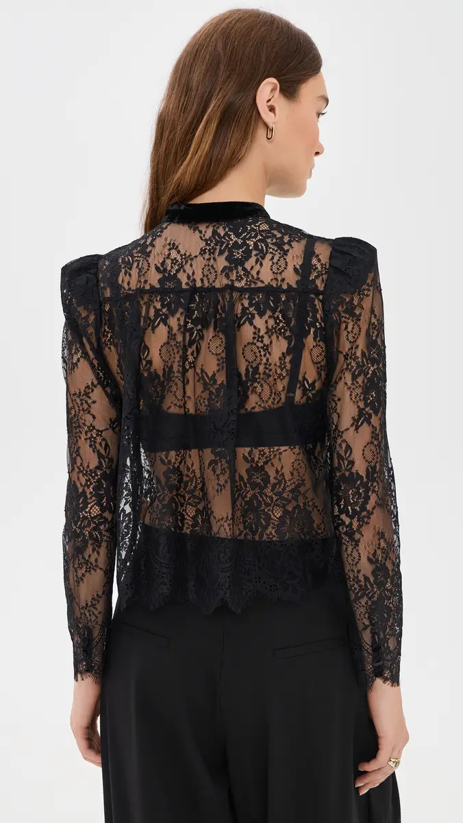 L'Agence Dorothea Velvet Trim Lace Blouse | Thumbnail 3 L'Agence Dorothea Velvet Trim Lace Blouse | Thumbnail 3