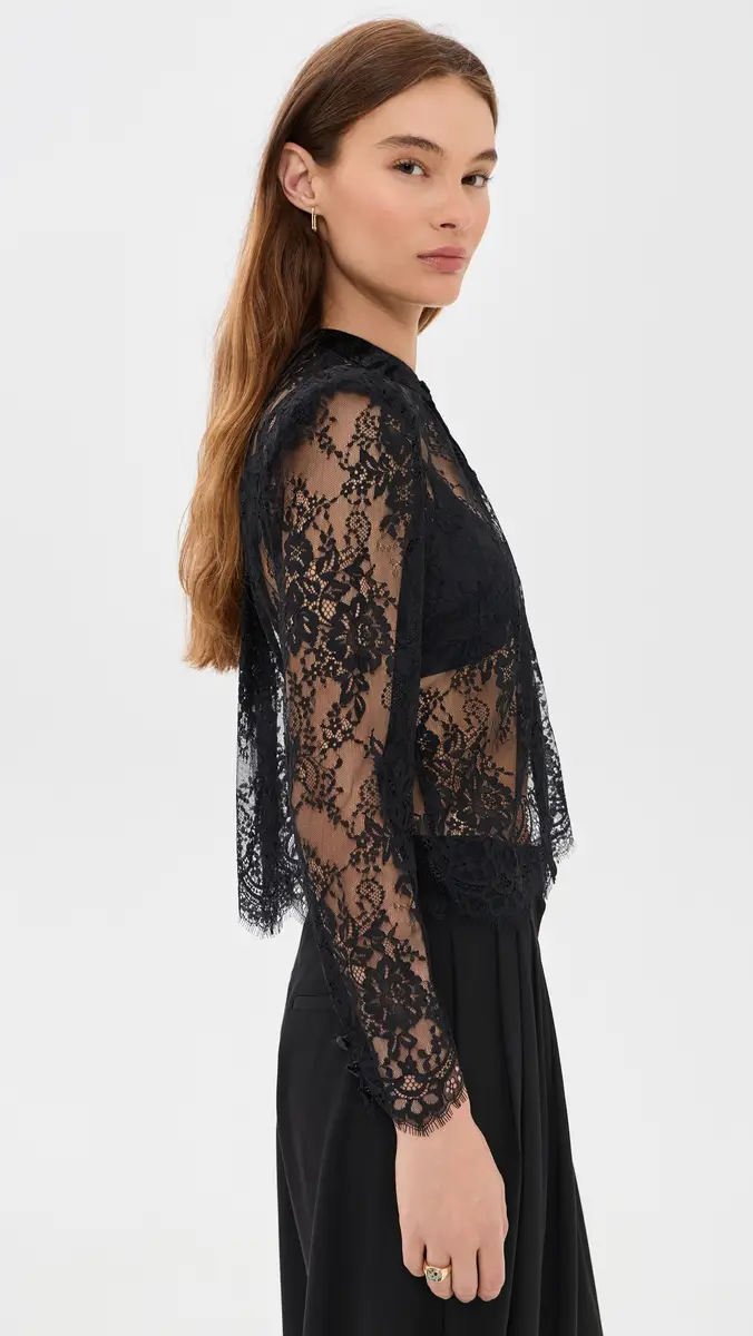 L'Agence Dorothea Velvet Trim Lace Blouse | Thumbnail 4 L'Agence Dorothea Velvet Trim Lace Blouse | Thumbnail 4