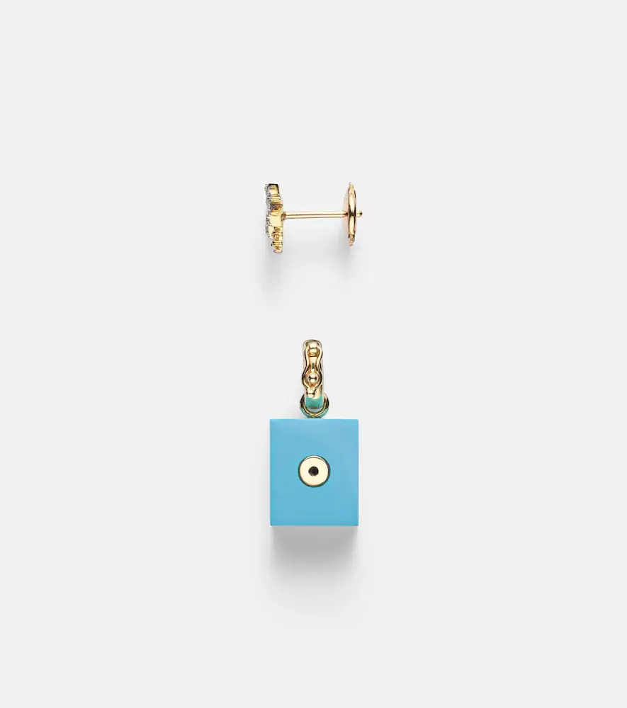 Yvonne Léon Palmier and Le Cubo 9kt gold earring and pendant set with turquoise and diamonds | Thumbnail 4 Yvonne Léon Palmier and Le Cubo 9kt gold earring and pendant set with turquoise and diamonds | Thumbnail 4