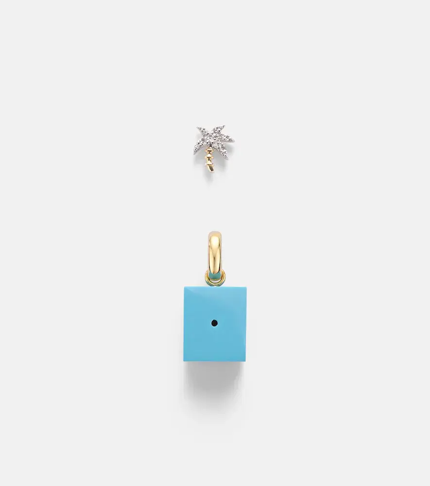 Yvonne Léon Palmier and Le Cubo 9kt gold earring and pendant set with turquoise and diamonds | Thumbnail 5 Yvonne Léon Palmier and Le Cubo 9kt gold earring and pendant set with turquoise and diamonds | Thumbnail 5