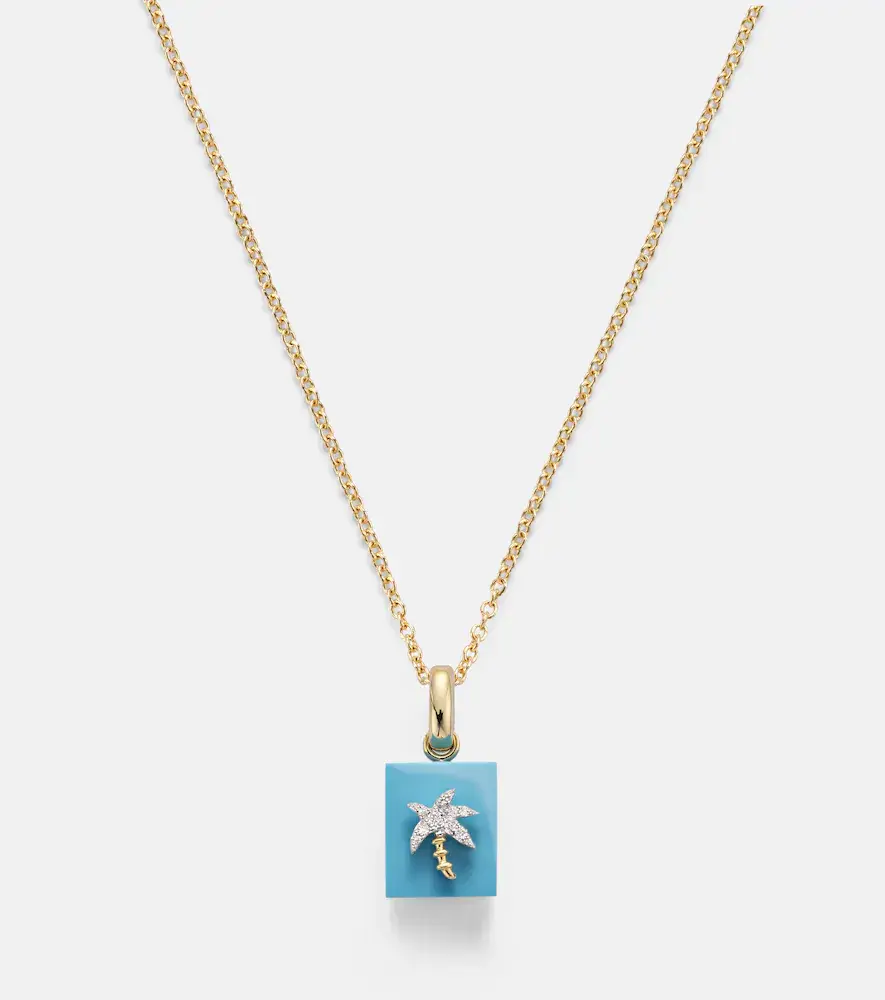 Yvonne Léon Yvonne Léon Palmier and Le Cubo 9kt gold earring and pendant set with turquoise and diamonds | Thumbnail 4 Yvonne Léon Yvonne Léon Palmier and Le Cubo 9kt gold earring and pendant set with turquoise and diamonds | Thumbnail 4