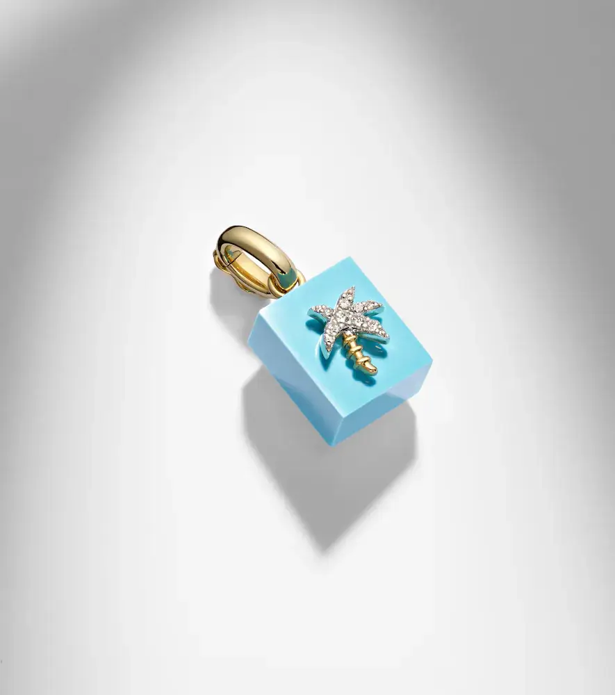 Yvonne Léon Yvonne Léon Palmier and Le Cubo 9kt gold earring and pendant set with turquoise and diamonds | Thumbnail 5 Yvonne Léon Yvonne Léon Palmier and Le Cubo 9kt gold earring and pendant set with turquoise and diamonds | Thumbnail 5