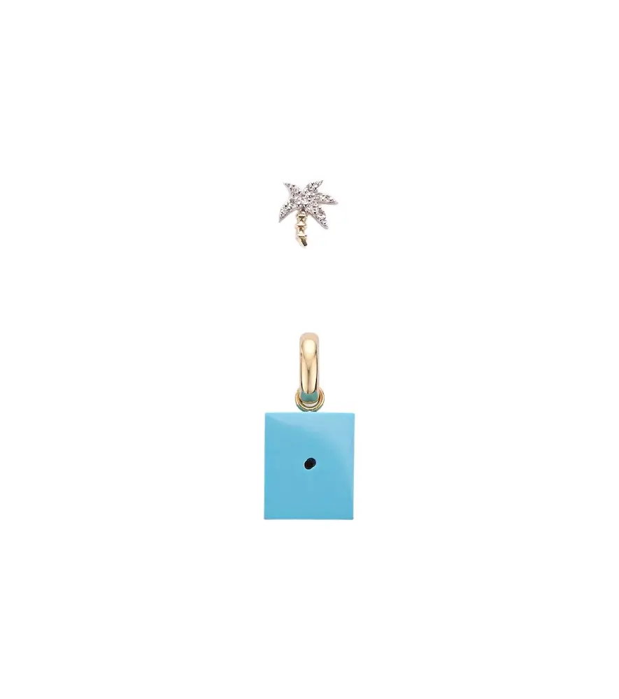 Yvonne Léon Palmier and Le Cubo 9kt gold earring and pendant set with turquoise and diamonds