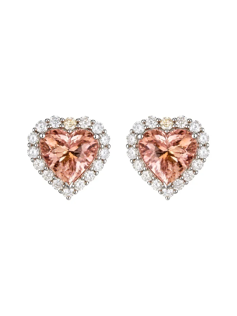 Wish Fine Jewelry 7.65ct Diamond Morganite 18K Gold Halo Heart Stud Earrings