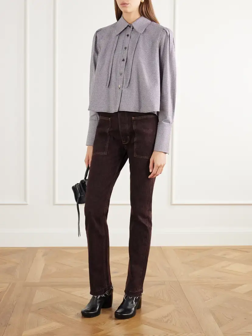 RÙADH The Durham Drawstring Cropped Houndstooth Cotton And Cashmere-blend Shirt - Brown | Thumbnail 2 RÙADH The Durham Drawstring Cropped Houndstooth Cotton And Cashmere-blend Shirt - Brown | Thumbnail 2