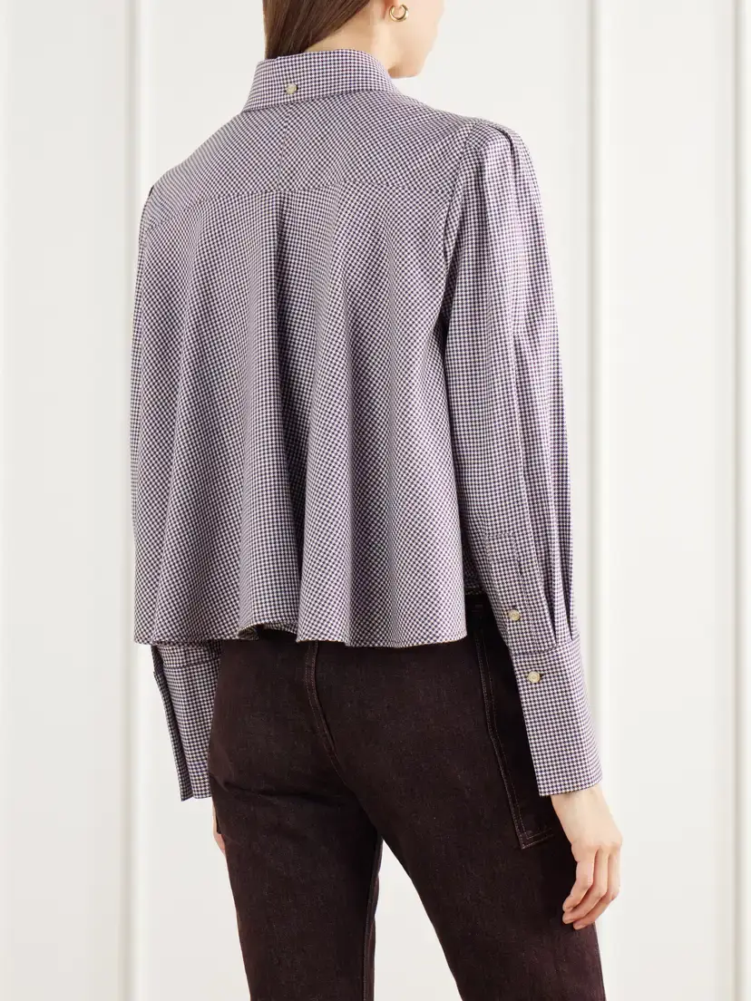 RÙADH The Durham Drawstring Cropped Houndstooth Cotton And Cashmere-blend Shirt - Brown | Thumbnail 3 RÙADH The Durham Drawstring Cropped Houndstooth Cotton And Cashmere-blend Shirt - Brown | Thumbnail 3
