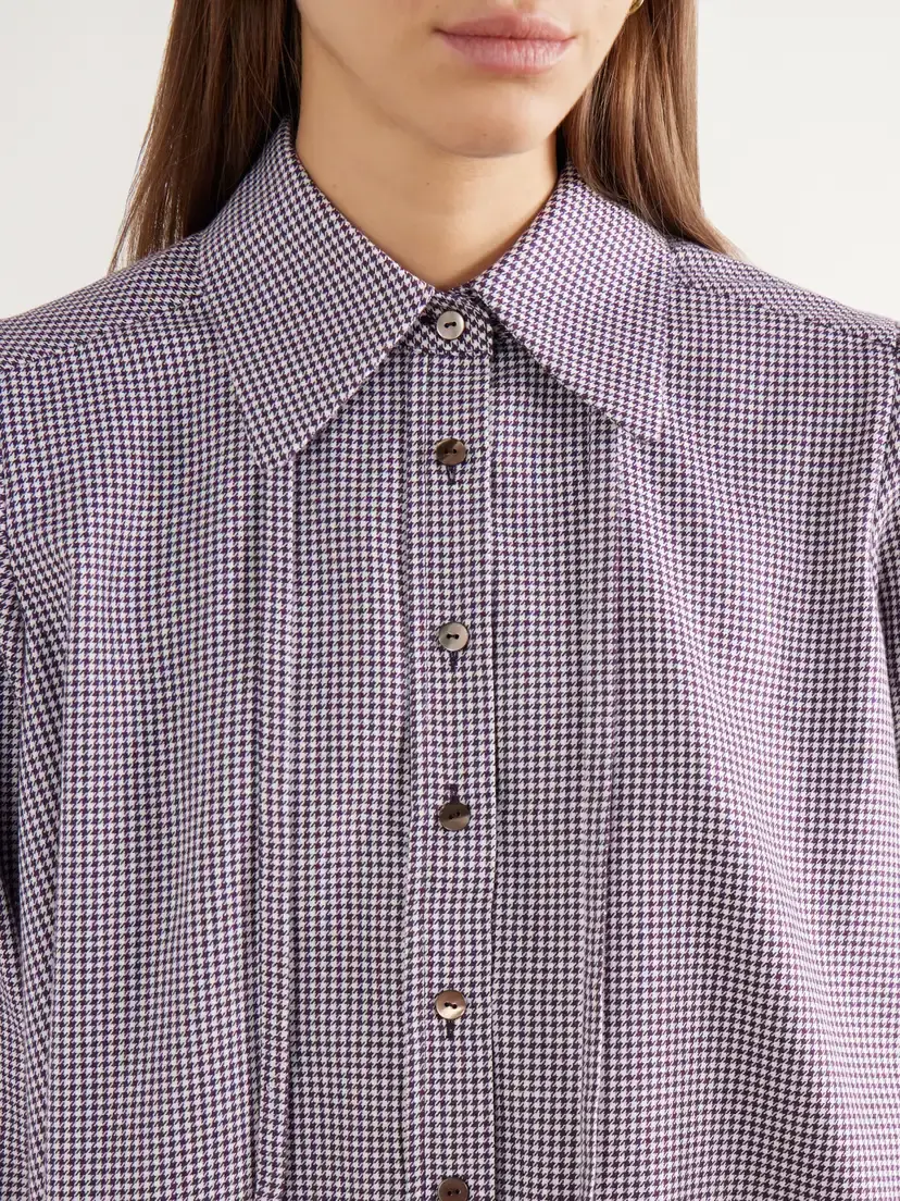 RÙADH The Durham Drawstring Cropped Houndstooth Cotton And Cashmere-blend Shirt - Brown | Thumbnail 4 RÙADH The Durham Drawstring Cropped Houndstooth Cotton And Cashmere-blend Shirt - Brown | Thumbnail 4