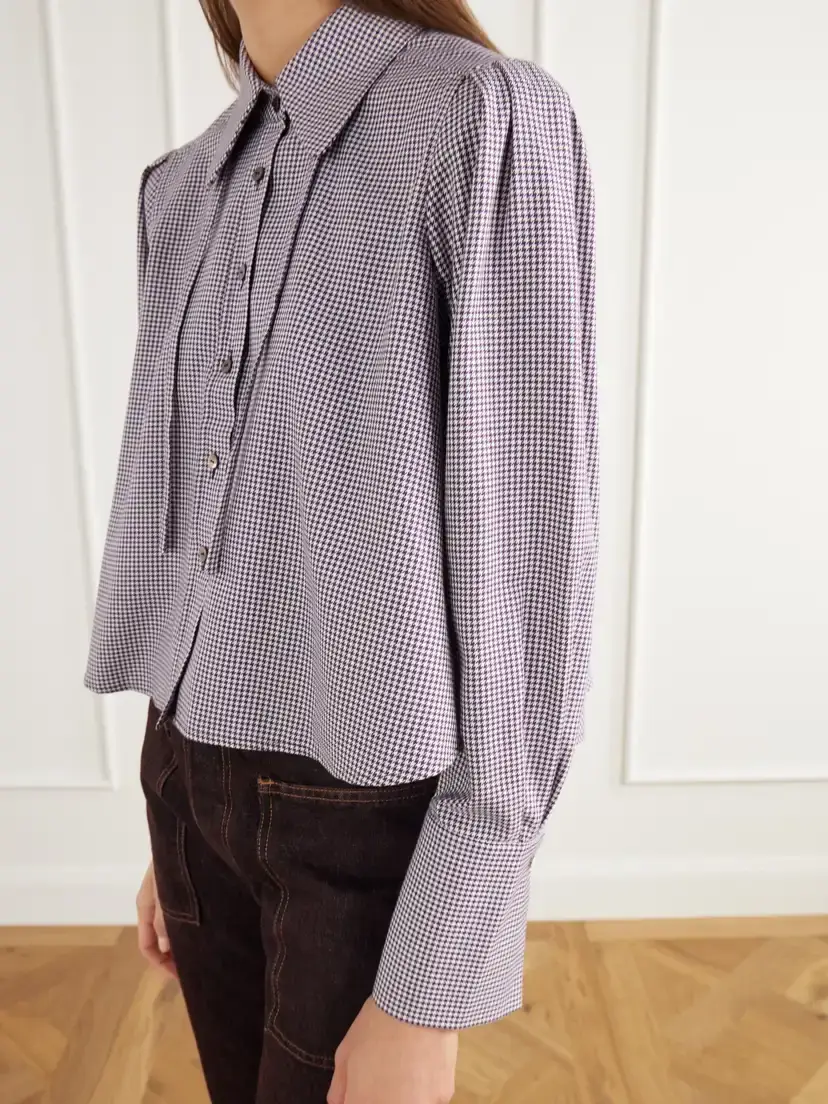 RÙADH The Durham Drawstring Cropped Houndstooth Cotton And Cashmere-blend Shirt - Brown | Thumbnail 5 RÙADH The Durham Drawstring Cropped Houndstooth Cotton And Cashmere-blend Shirt - Brown | Thumbnail 5