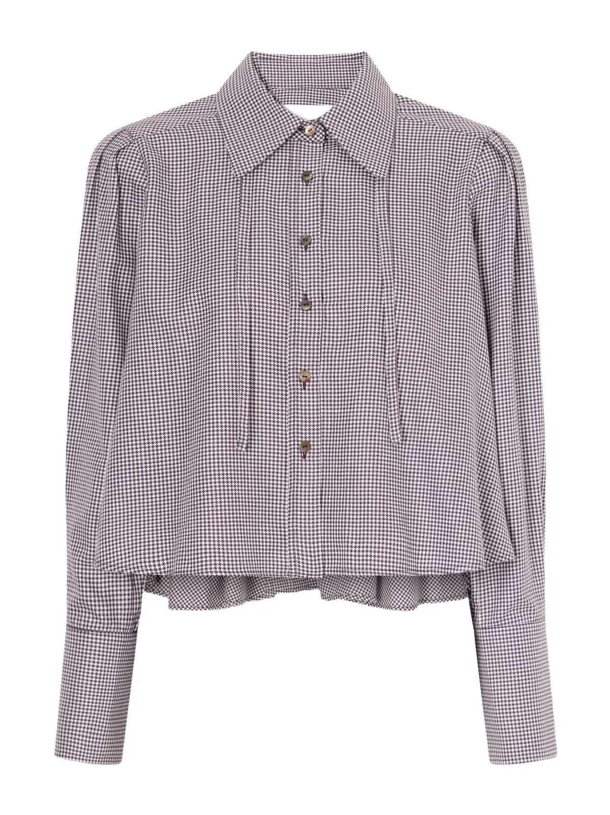 RÙADH The Durham Drawstring Cropped Houndstooth Cotton And Cashmere-blend Shirt - Brown