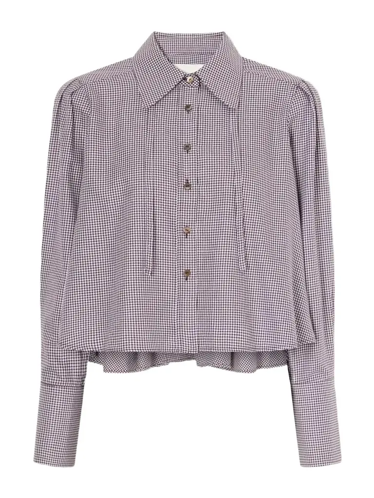RÙADH The Durham Drawstring Cropped Houndstooth Cotton And Cashmere-blend Shirt - Brown