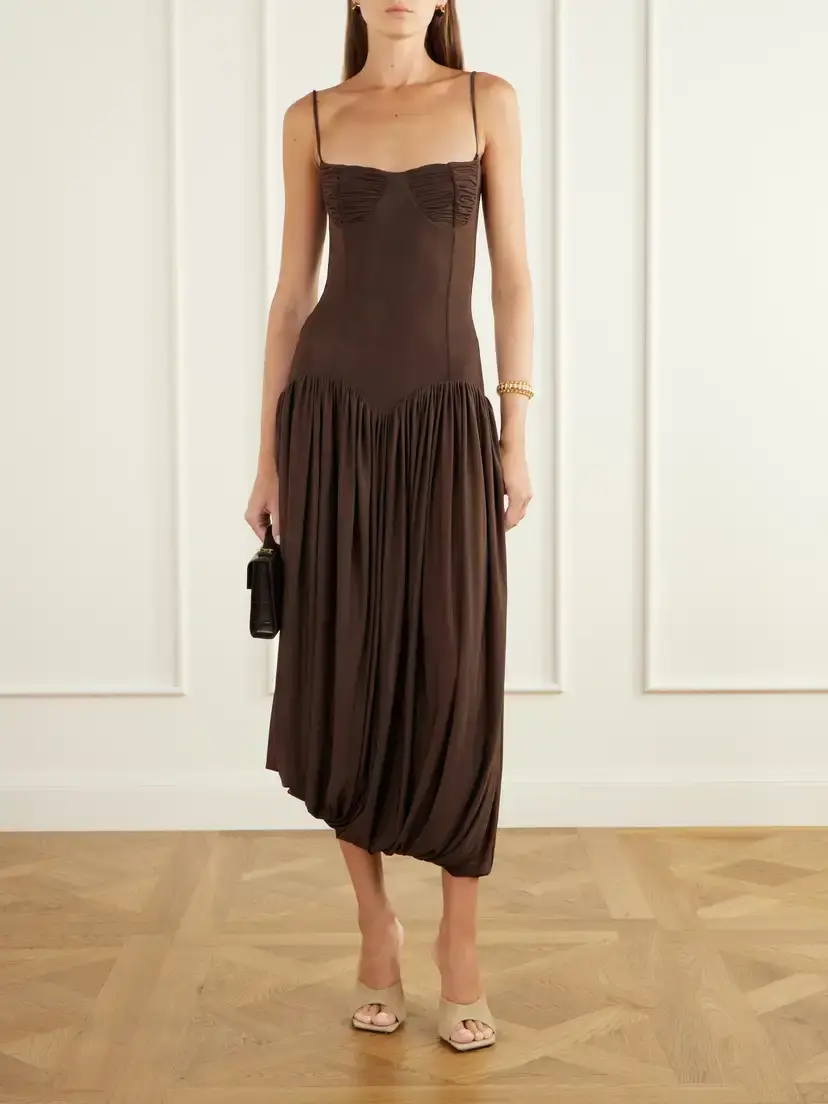 Maygel Coronel Ceniza Ruched Gathered Jersey Midi Dress | Thumbnail 2