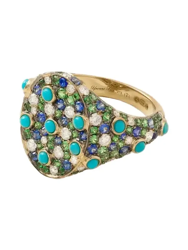 Chevalière 9-karat Gold Multi-stones Ring