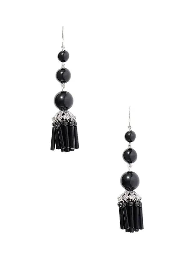 Triplet Flamenco Tiered Sterling Silver And Onyx Beaded Earrings