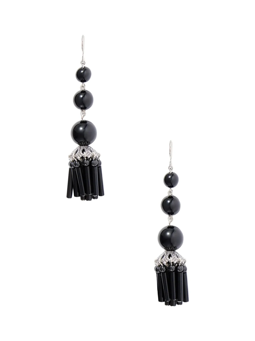 Sophie Buhai Triplet Flamenco Tiered Sterling Silver And Onyx Beaded Earrings