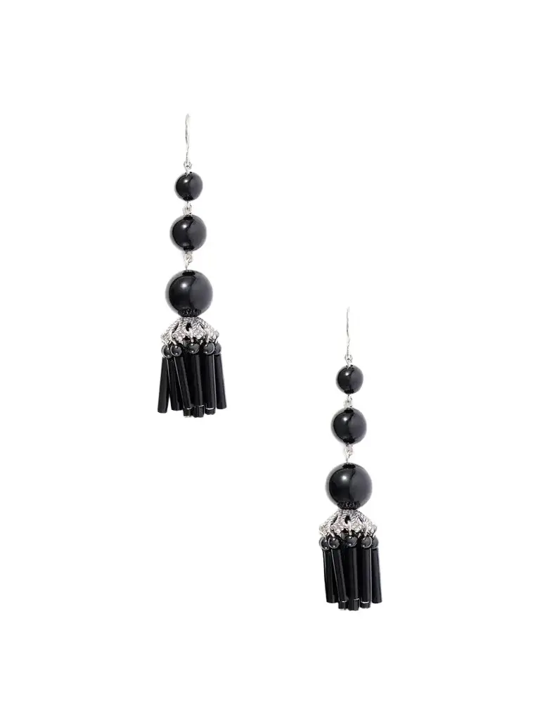Sophie Buhai Triplet Flamenco Tiered Sterling Silver And Onyx Beaded Earrings