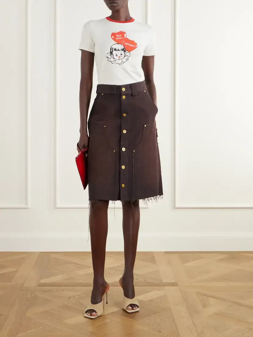 Willy Chavarria Workwear Faded Frayed Cotton Duck-canvas Knee-lenght Skirt | Thumbnail 2 Willy Chavarria Workwear Faded Frayed Cotton Duck-canvas Knee-lenght Skirt | Thumbnail 2