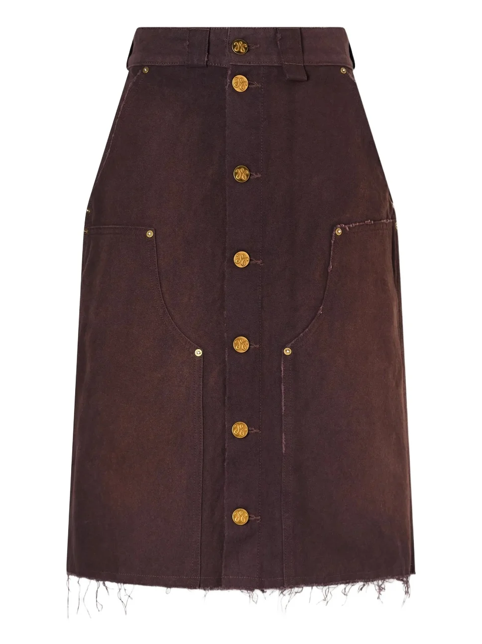 Willy Chavarria Workwear Faded Frayed Cotton Duck-canvas Knee-lenght Skirt