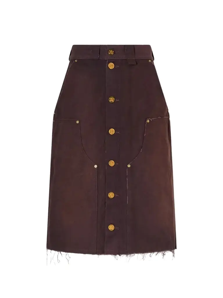 Workwear Faded Frayed Cotton Duck-canvas Knee-lenght Skirt