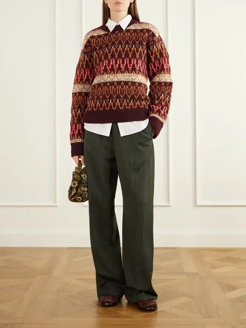 Dries Van Noten Fair Isle Intarsia-knit Wool And Cashmere-blend Sweater - Burgundy | Thumbnail 2 Dries Van Noten Fair Isle Intarsia-knit Wool And Cashmere-blend Sweater - Burgundy | Thumbnail 2