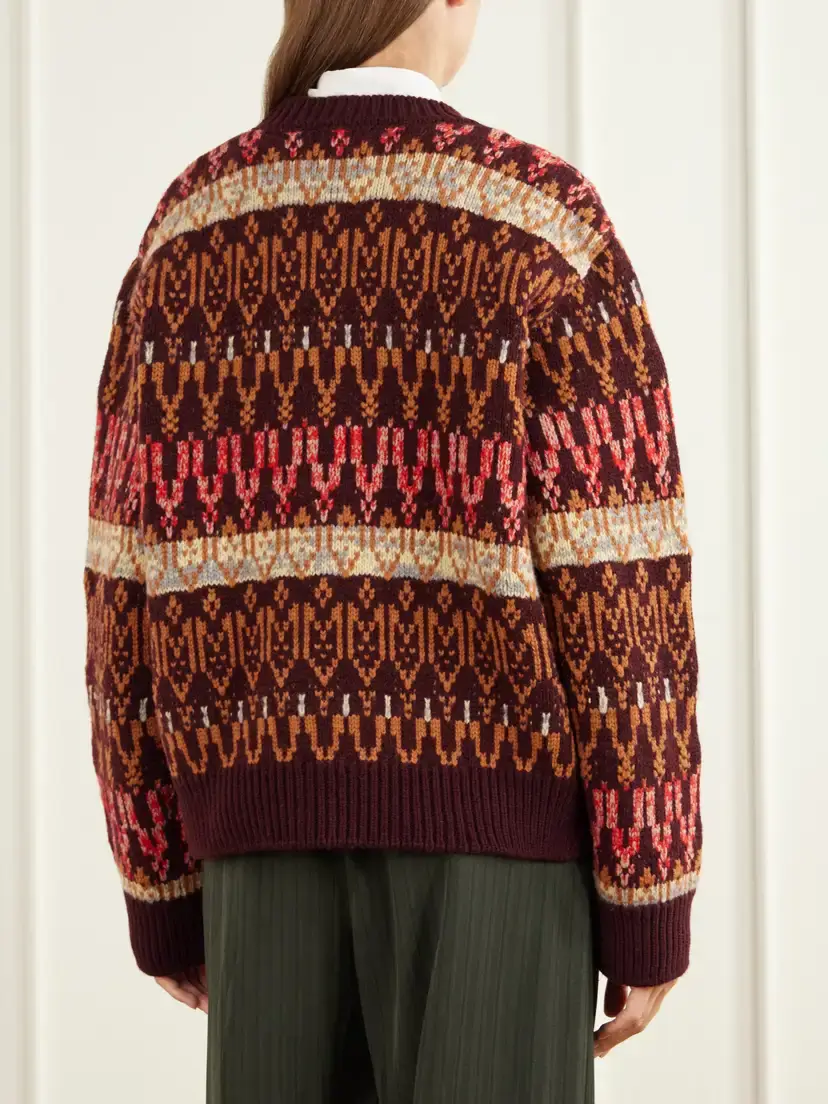 Dries Van Noten Fair Isle Intarsia-knit Wool And Cashmere-blend Sweater - Burgundy | Thumbnail 3 Dries Van Noten Fair Isle Intarsia-knit Wool And Cashmere-blend Sweater - Burgundy | Thumbnail 3