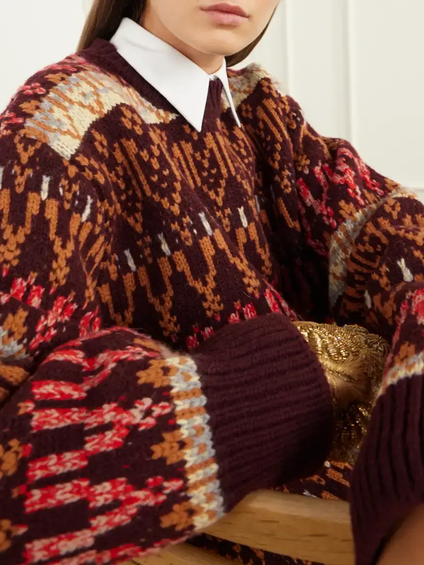 Dries Van Noten Fair Isle Intarsia-knit Wool And Cashmere-blend Sweater - Burgundy | Thumbnail 4 Dries Van Noten Fair Isle Intarsia-knit Wool And Cashmere-blend Sweater - Burgundy | Thumbnail 4