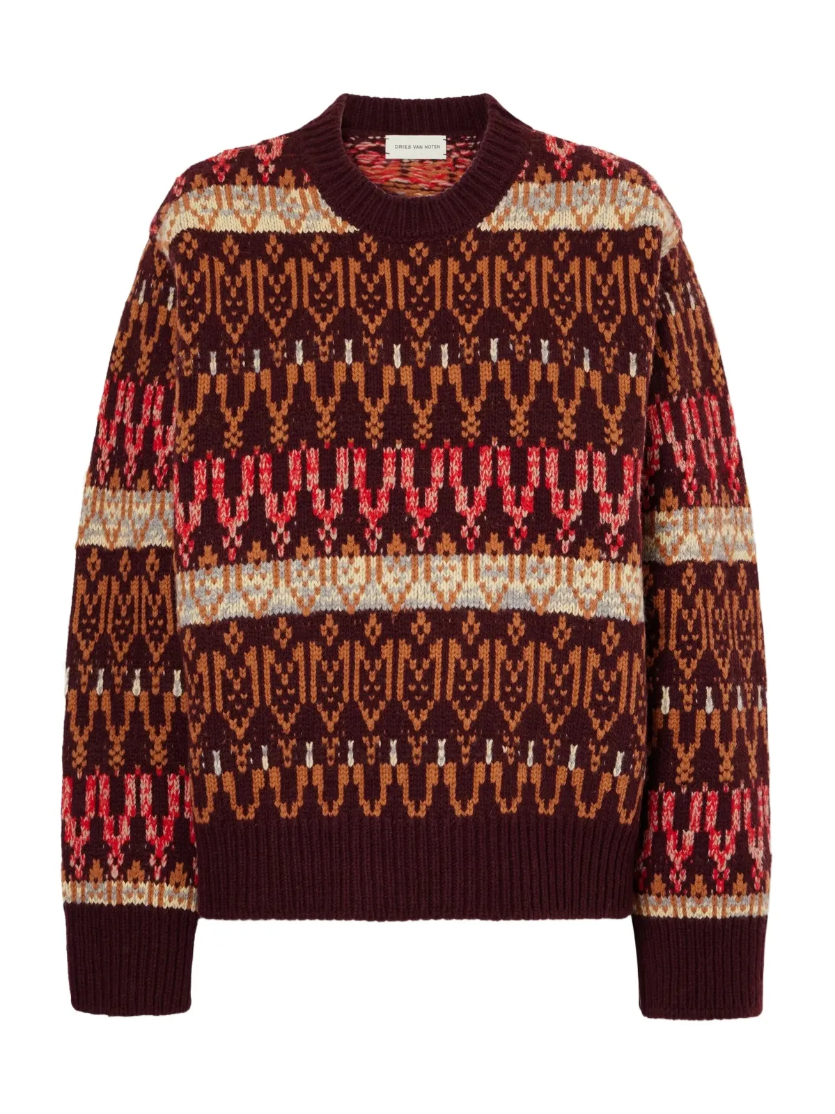 Dries Van Noten Fair Isle Intarsia-knit Wool And Cashmere-blend Sweater - Burgundy