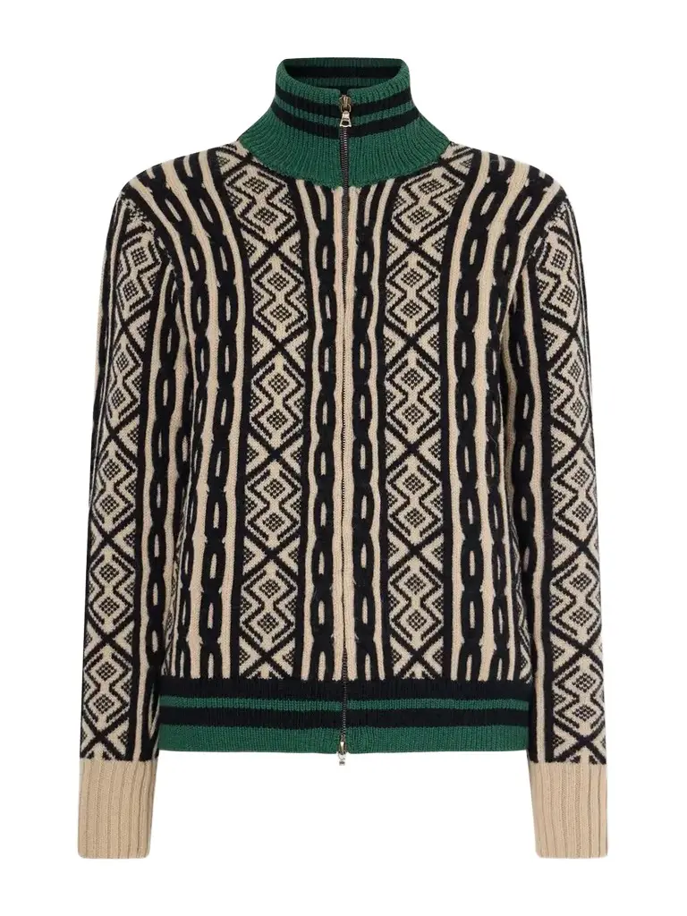 Wool-jacquard Zip-up Cardigan