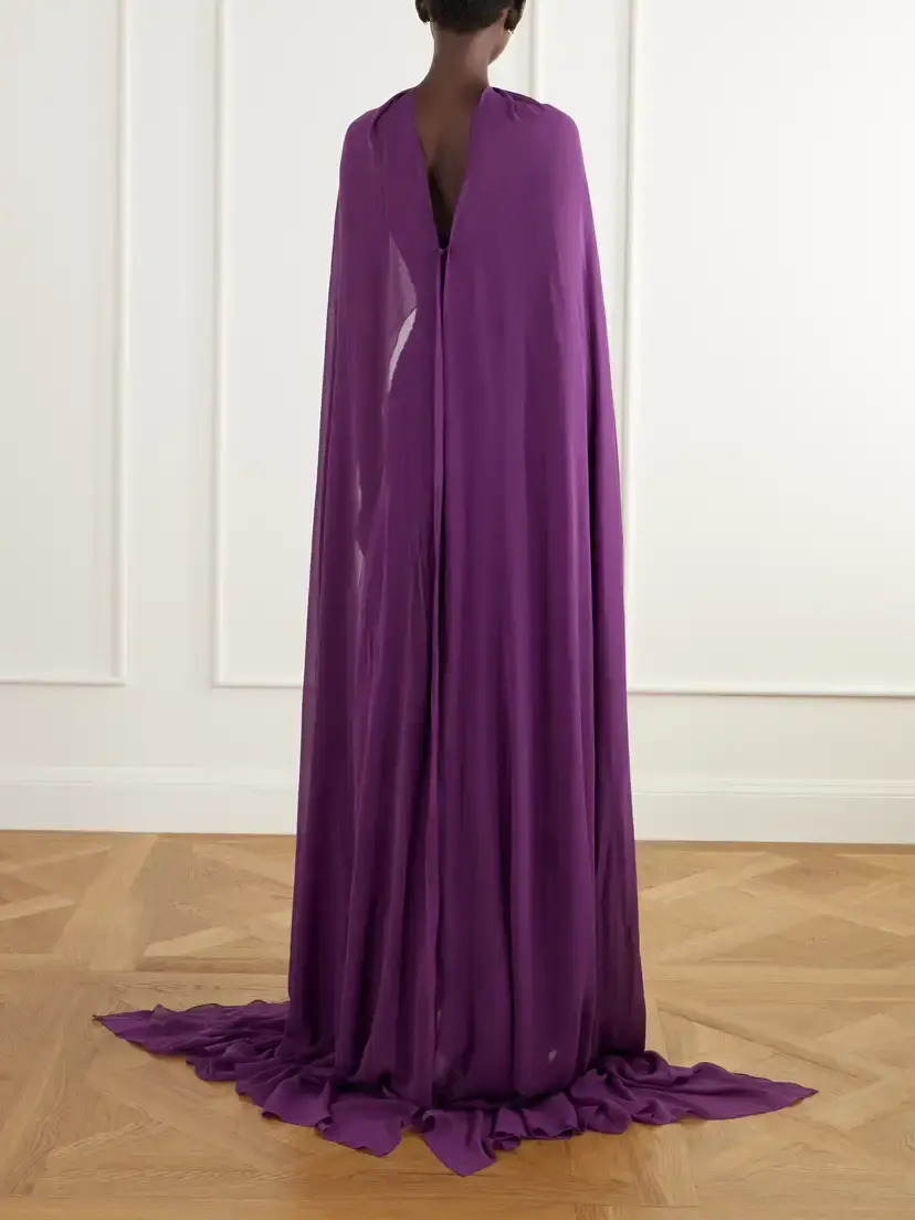 Marmar Halim Cape-effect Strapless Ruched Plissé Crepe Bustier Gown | Thumbnail 3