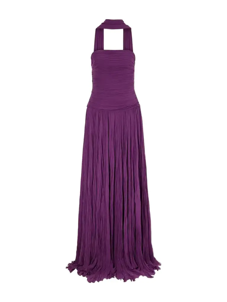 Marmar Halim Cape-effect Strapless Ruched Plissé Crepe Bustier Gown