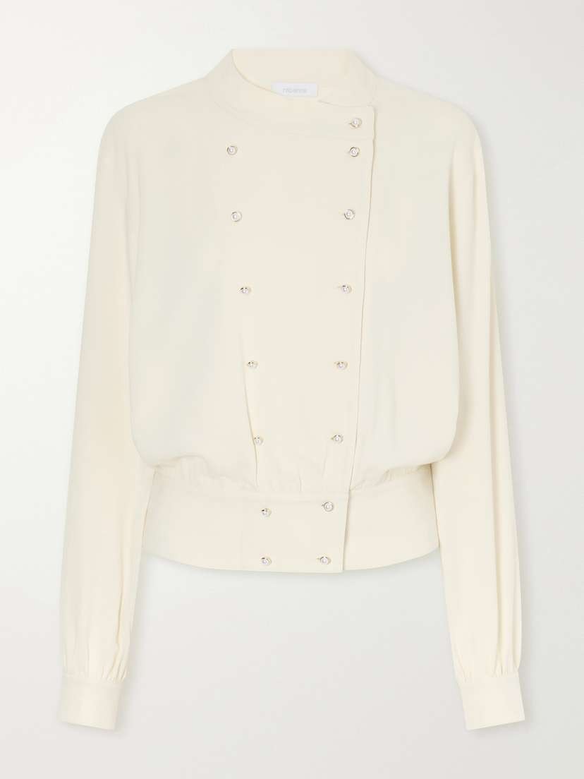 Haut Double-breasted Crepe De Chine Blouse