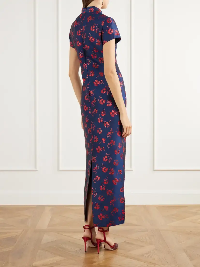 DESTREE Celia Floral-jacquard Taffeta Midi Dress | Thumbnail 4 DESTREE Celia Floral-jacquard Taffeta Midi Dress | Thumbnail 4