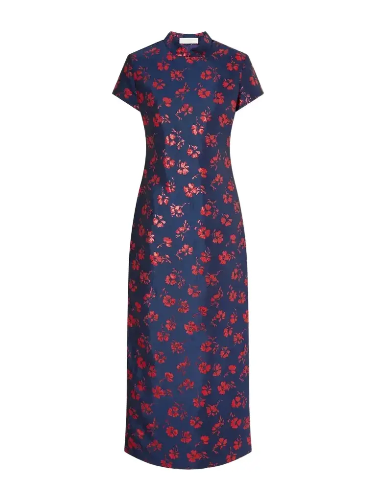 DESTREE Celia Floral-jacquard Taffeta Midi Dress