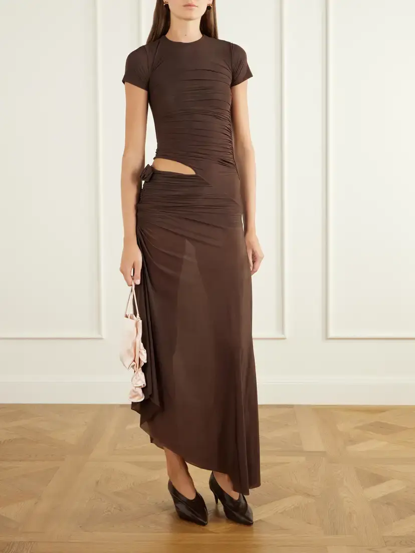 Maygel Coronel Celeste Asymmetric Ruched Cut-out Jersey Midi Dress | Thumbnail 2