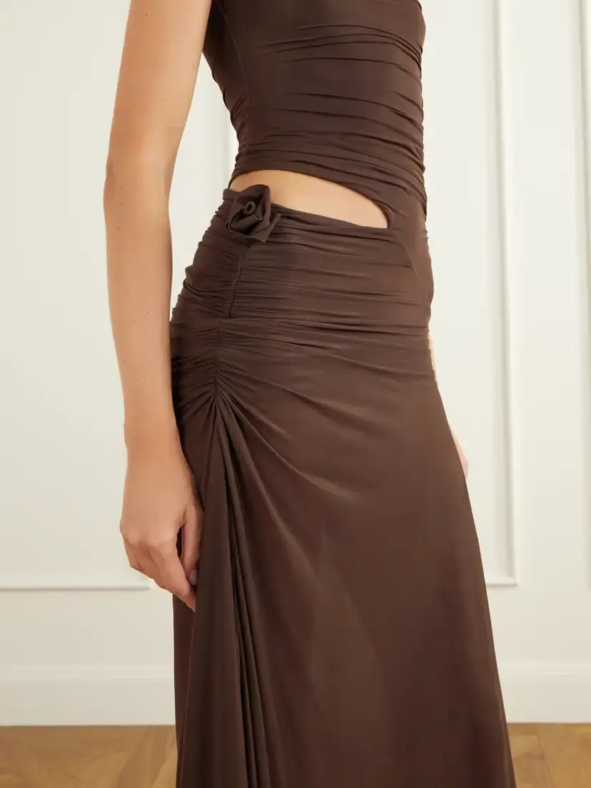 Maygel Coronel Celeste Asymmetric Ruched Cut-out Jersey Midi Dress | Thumbnail 4