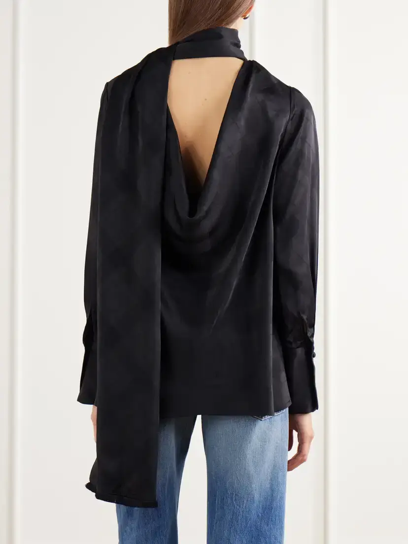 RÙADH The Luss Tie-detailed Checked Satin Blouse | Thumbnail 3 RÙADH The Luss Tie-detailed Checked Satin Blouse | Thumbnail 3