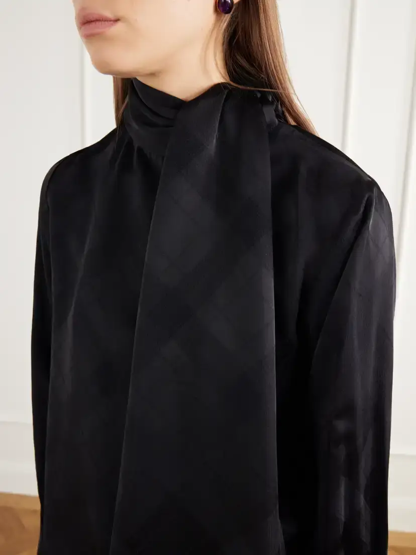 RÙADH The Luss Tie-detailed Checked Satin Blouse | Thumbnail 4 RÙADH The Luss Tie-detailed Checked Satin Blouse | Thumbnail 4