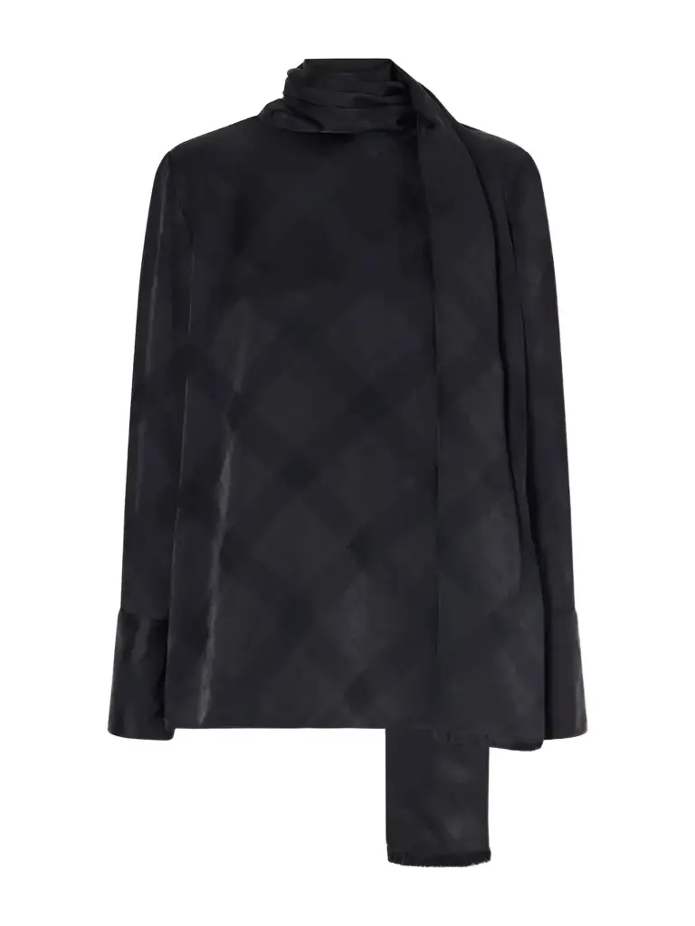 RÙADH The Luss Tie-detailed Checked Satin Blouse