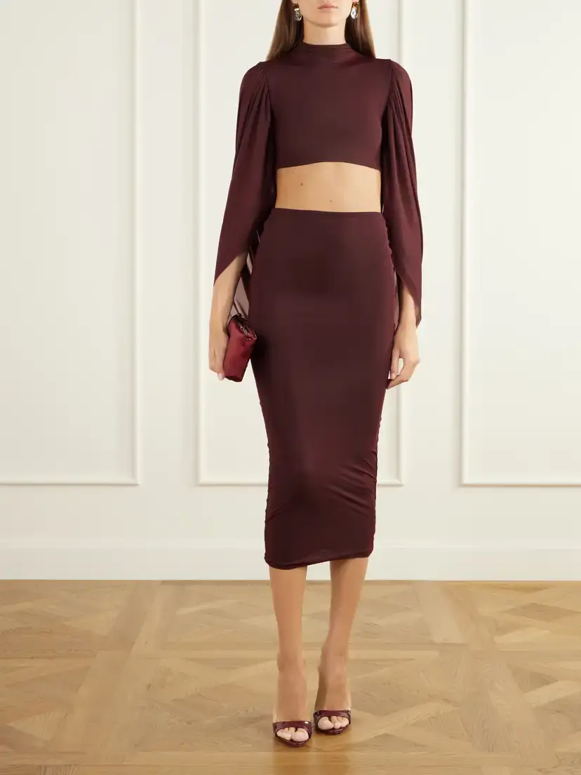 Maygel Coronel Apertura Cape-effect Chiffon-trimmed Jersey Top And Skirt Set | Thumbnail 2