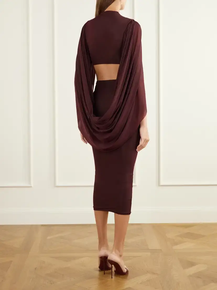 Maygel Coronel Apertura Cape-effect Chiffon-trimmed Jersey Top And Skirt Set | Thumbnail 3