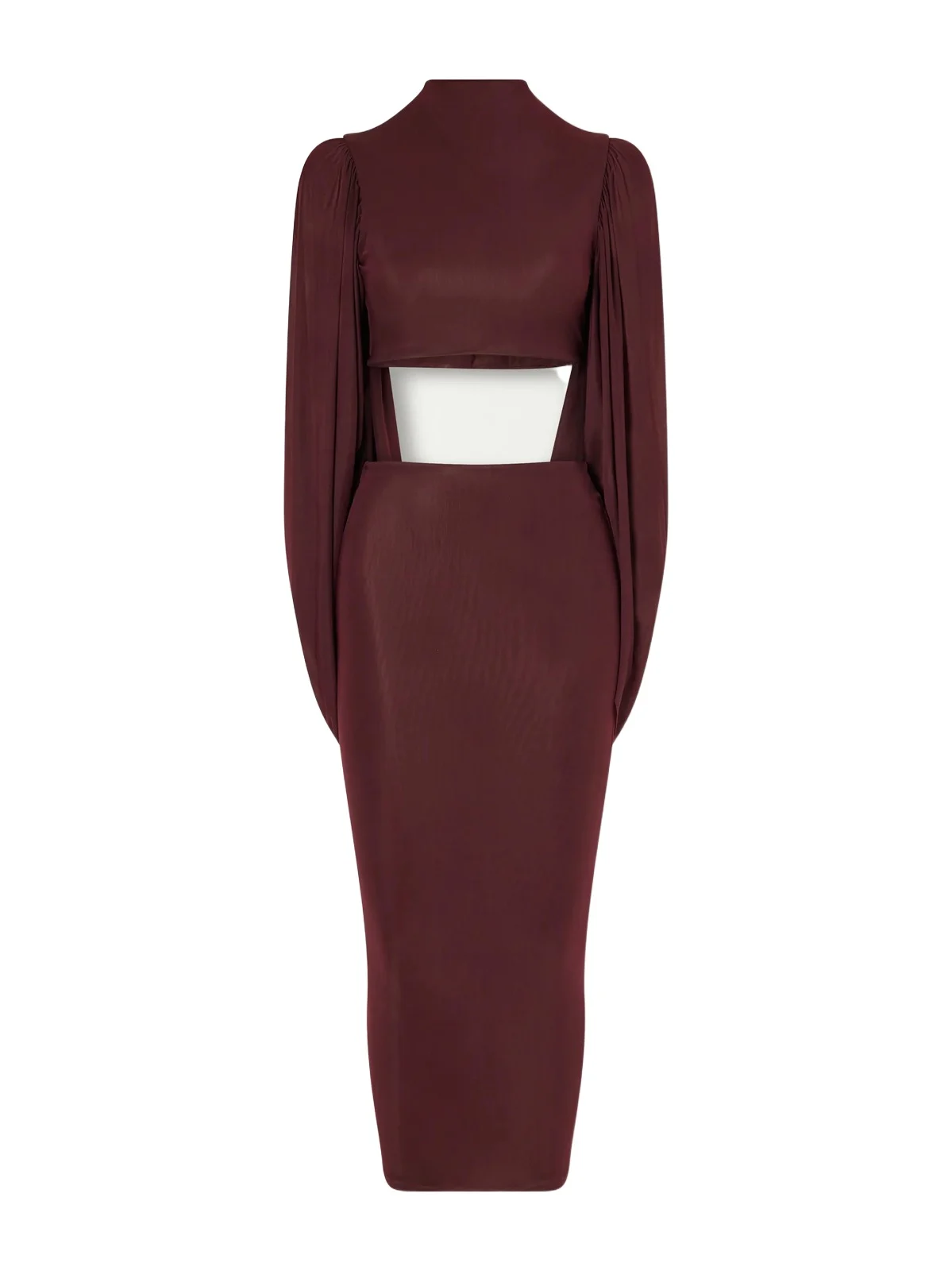 Maygel Coronel Apertura Cape-effect Chiffon-trimmed Jersey Top And Skirt Set - Burgundy