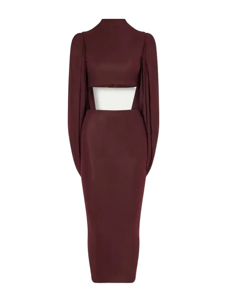 Maygel Coronel Apertura Cape-effect Chiffon-trimmed Jersey Top And Skirt Set