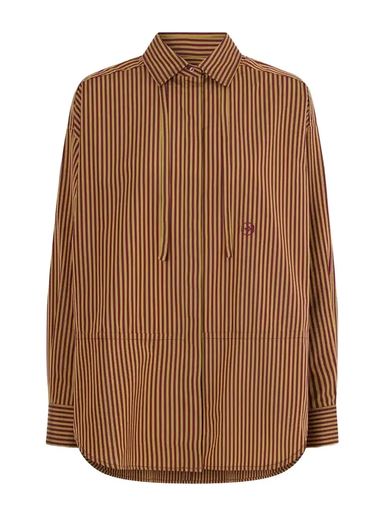 RÙADH Dune Tie-detail Logo-embroidered Striped Cotton-poplin Shirt