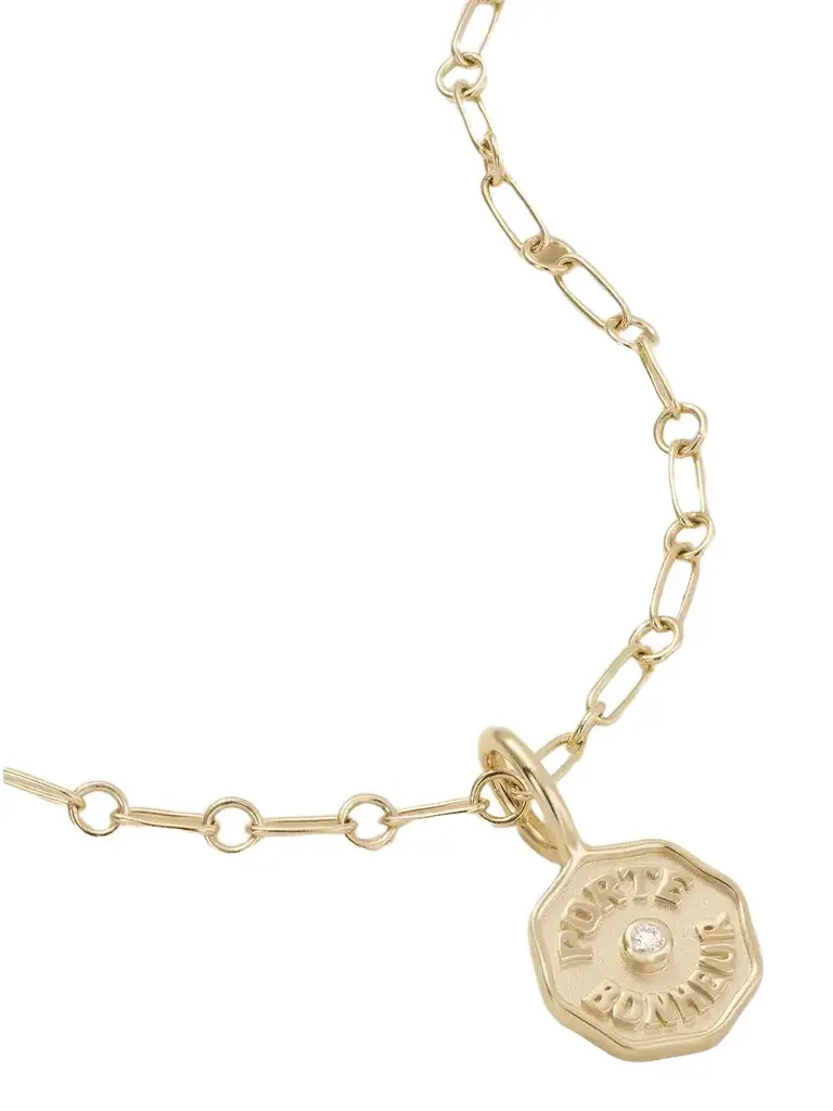 Marlo Laz Pb Charm Mini 14-karat Gold Diamond Necklace