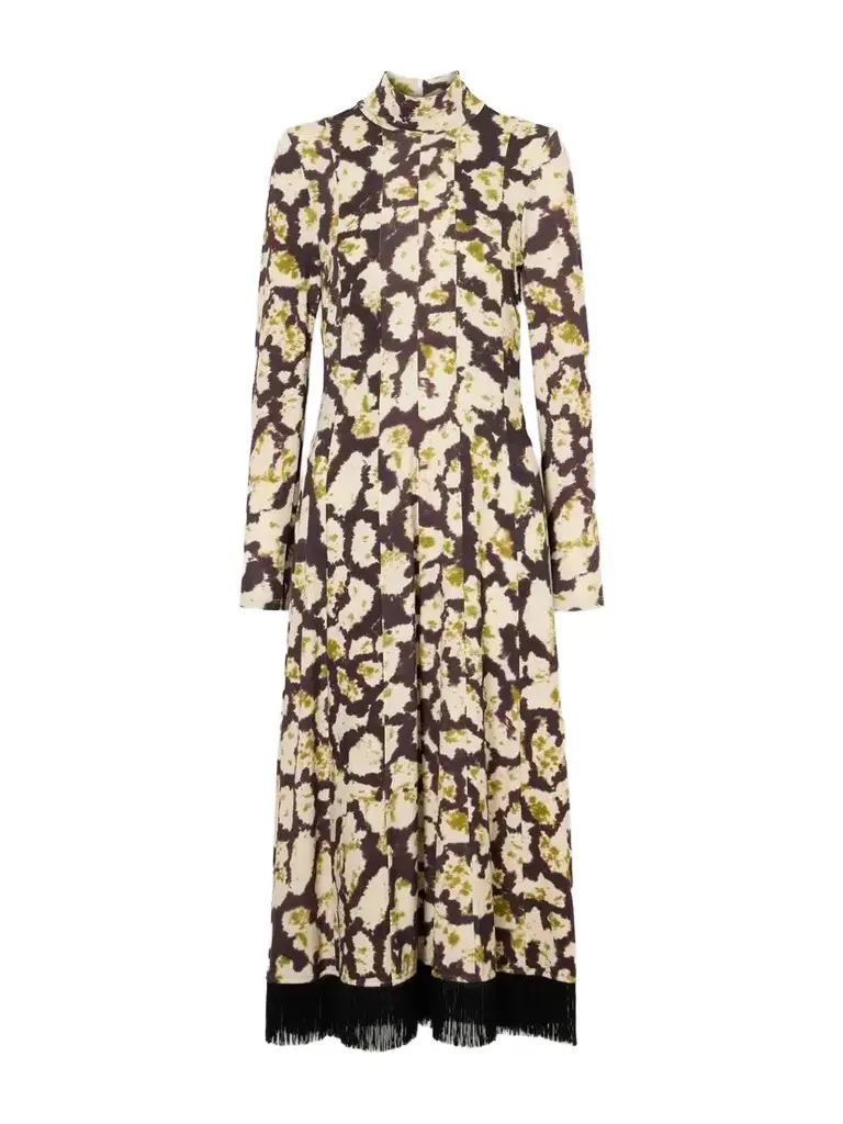 Troy Floral-print Fringe-trimmed Cotton-blend Jersey Midi Dress