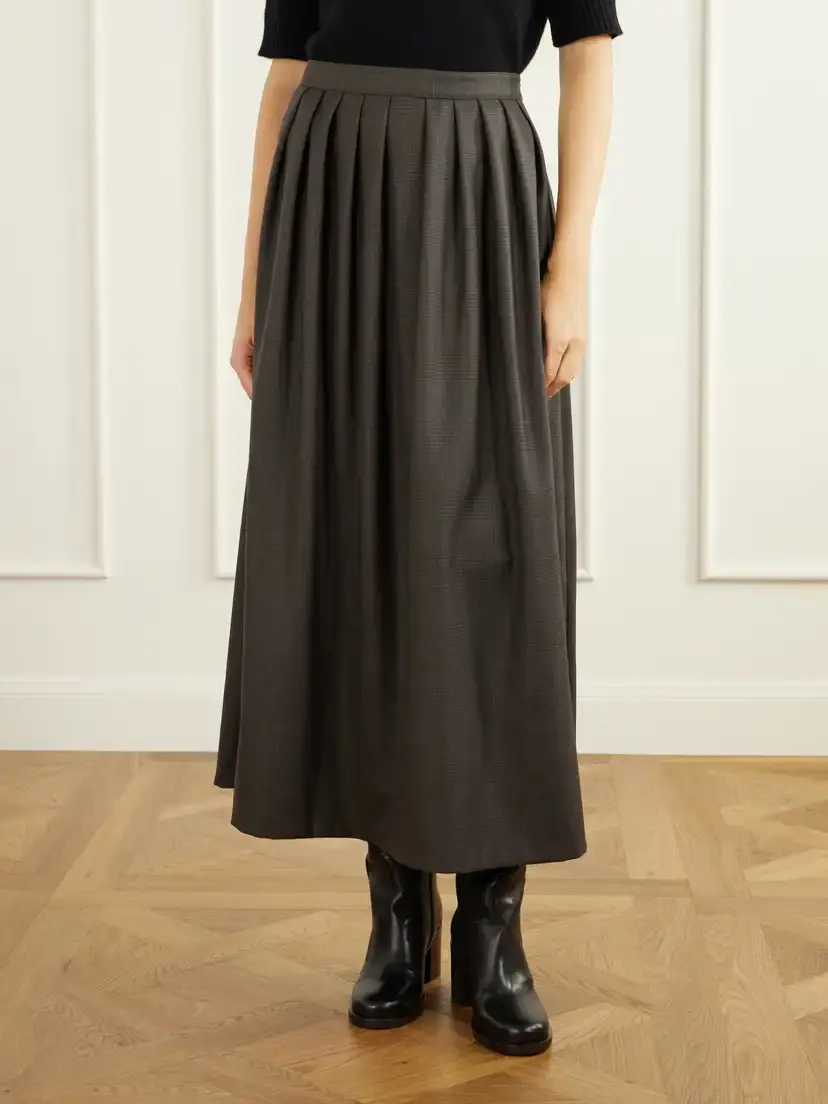 Giuliva Heritage Pleated Prince Of Wales Checked Herringbone Wool Midi Skirt | Thumbnail 3 Giuliva Heritage Pleated Prince Of Wales Checked Herringbone Wool Midi Skirt | Thumbnail 3