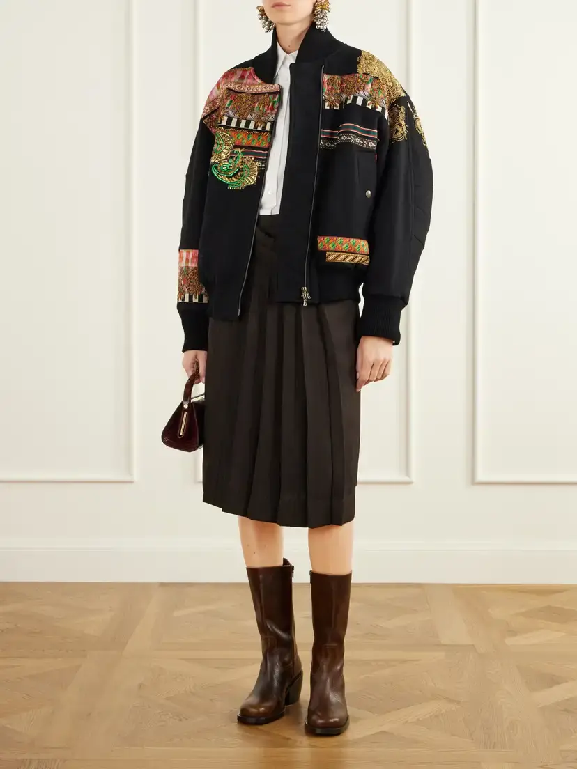 Dries Van Noten Embroidered-embellished Rib-trimmed Wool-blend Twill Bomber Jacket | Thumbnail 2