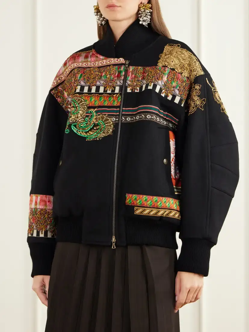 Dries Van Noten Embroidered-embellished Rib-trimmed Wool-blend Twill Bomber Jacket | Thumbnail 3
