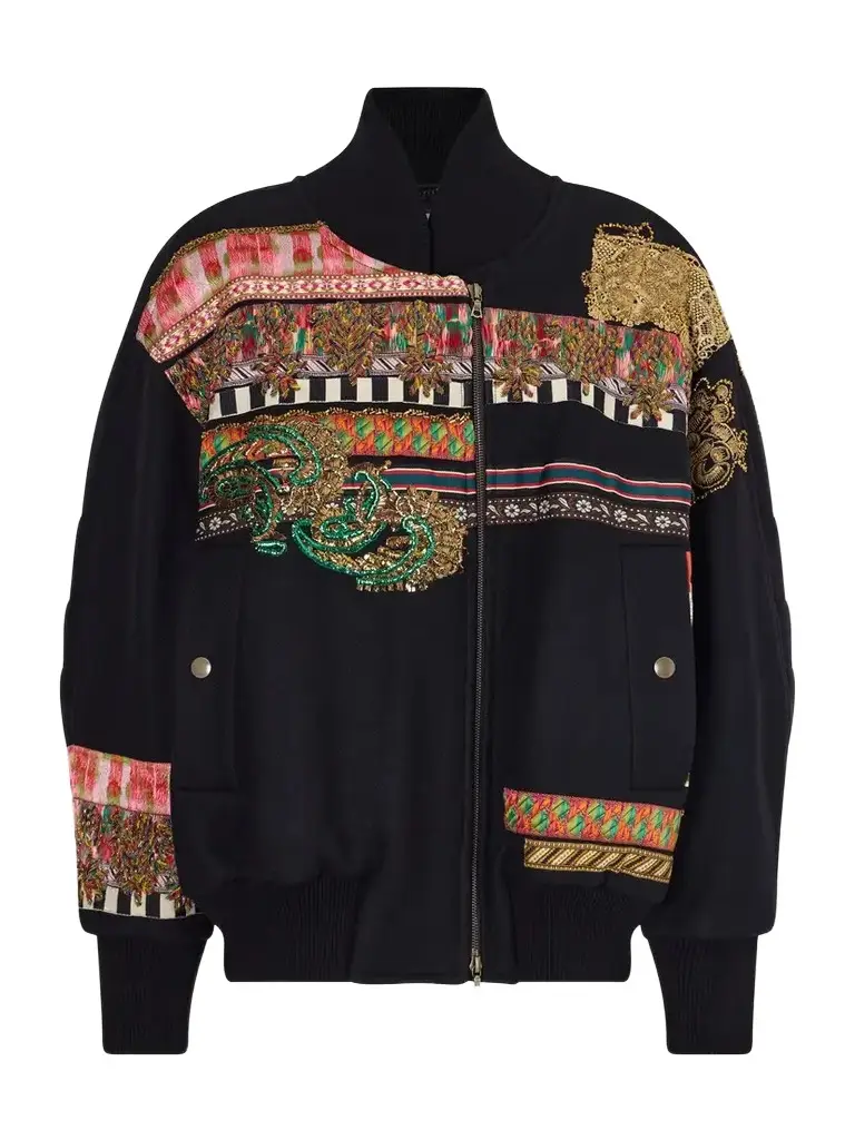 Embroidered-embellished Rib-trimmed Wool-blend Twill Bomber Jacket Embroidered-embellished Rib-trimmed Wool-blend Twill Bomber Jacket